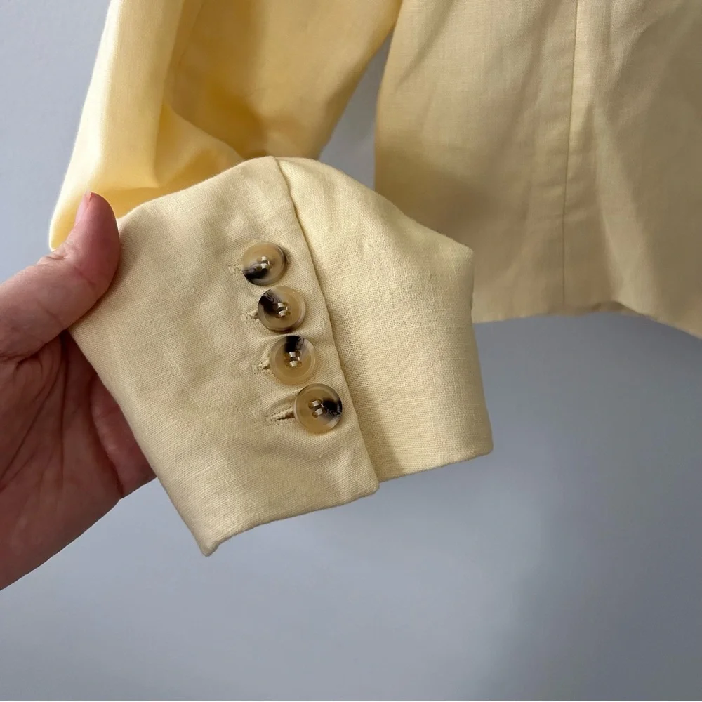 Aqua Butter Yellow Double Breasted Cropped Blazer Jacket Size Small - Picture 8 of 11